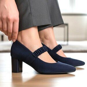 ARA Leda Midnight Blue Suede Patent Heel Mary Jane Pump Size 10
